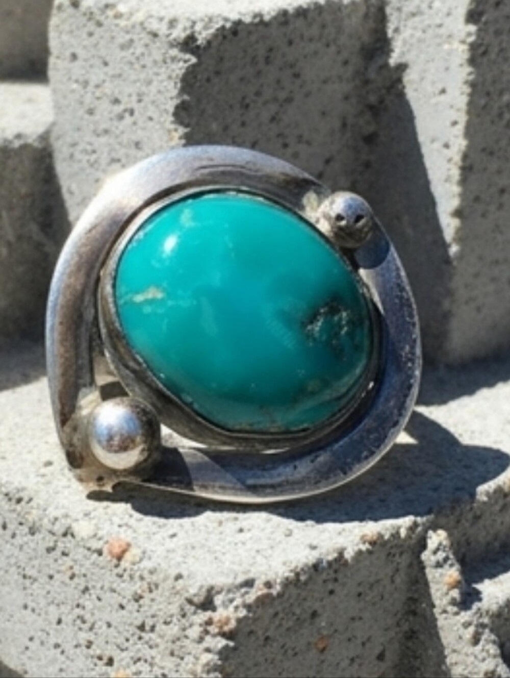 Native American Sterling Silver Artisan Bob Bradberry Ring with Turquoise Stone
